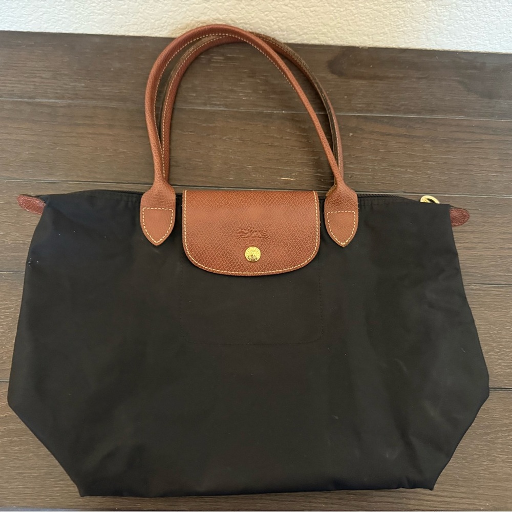 Elegant Black and Brown Tote with Leather Accents